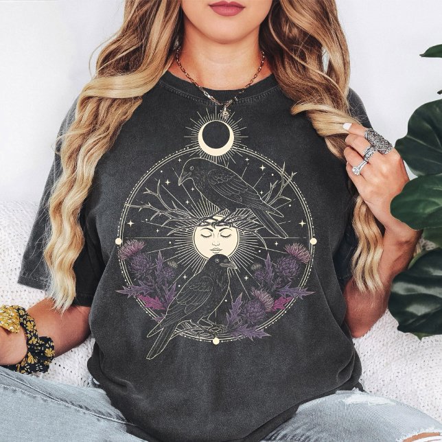 Camiseta Corvos Místicos & Gráfico Celestial da Lua (Criador carregado)