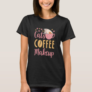 Camiseta Cosméticos de Gatos de Café Maquiagem de Gato