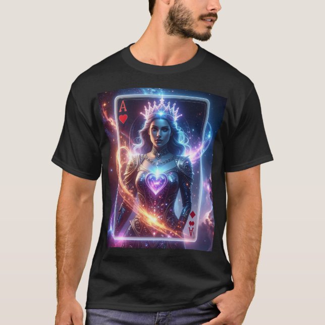 Camiseta Cosmic Ace of Hearts Celestial Royal Fantasy Card (Frente)