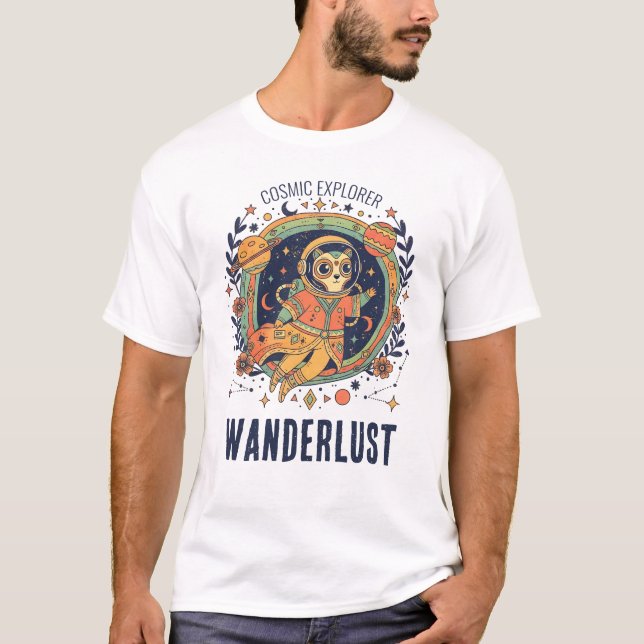 Camiseta Cosmic Cat Astronaut Space Explorer Wanderlust (Frente)