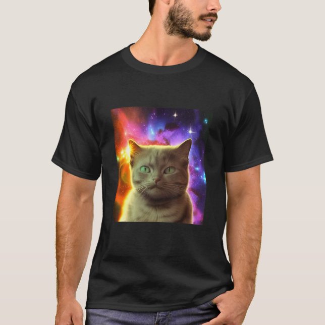 Camiseta Cosmic Cat Cat Kitten in Outer Space Design (Frente)
