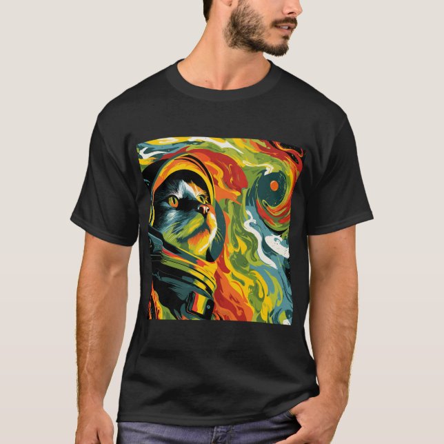 Camiseta Cosmic Cat Explorer – Psychedelic Space Art (Frente)