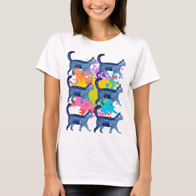 Camiseta Cosmic Cat Tee: Starry Night Graphic Tee (Frente)