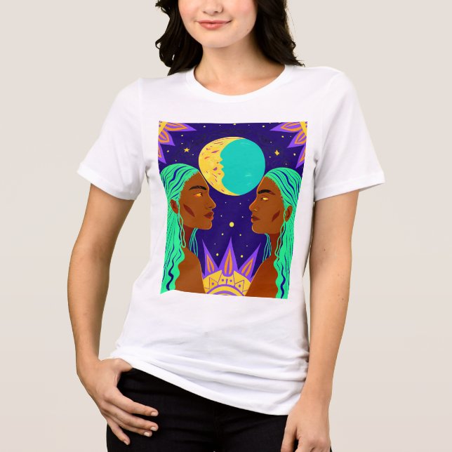 Camiseta Cosmic Duality: Sun, Moon, and Sisterhood (Frente)