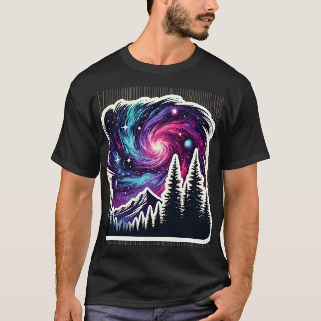 Camiseta Cosmic Forest: Galaxy Meets Nature (Frente)