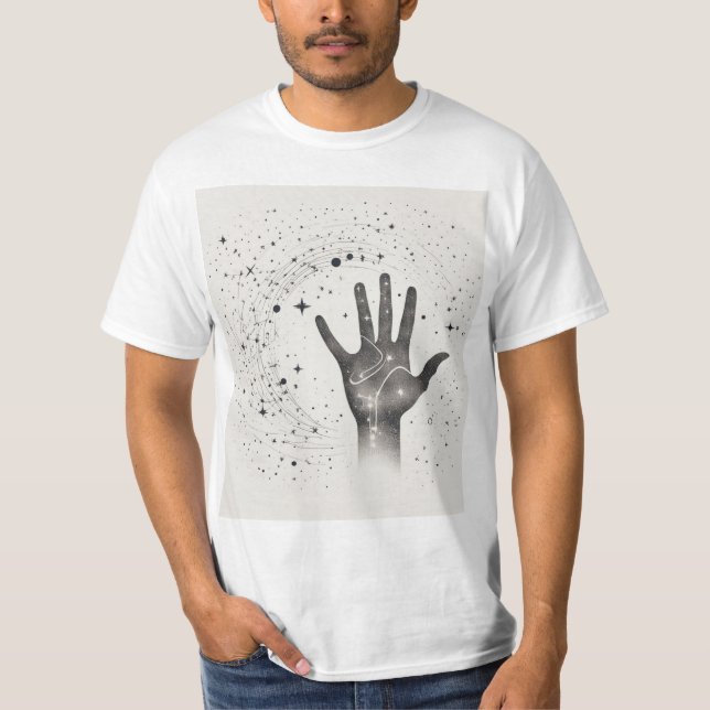 Camiseta Cosmic Hand in Starry Galaxy – Surreal Spiritual S (Frente)