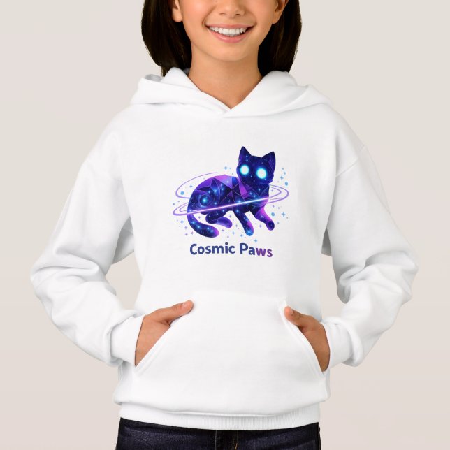 Camiseta Cosmic Paws Galaxy Cat Kids Hoodie (Frente)