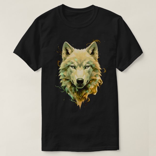Camiseta Cosmic Wolf Geometric Mystical Animal Art (Frente do Design)