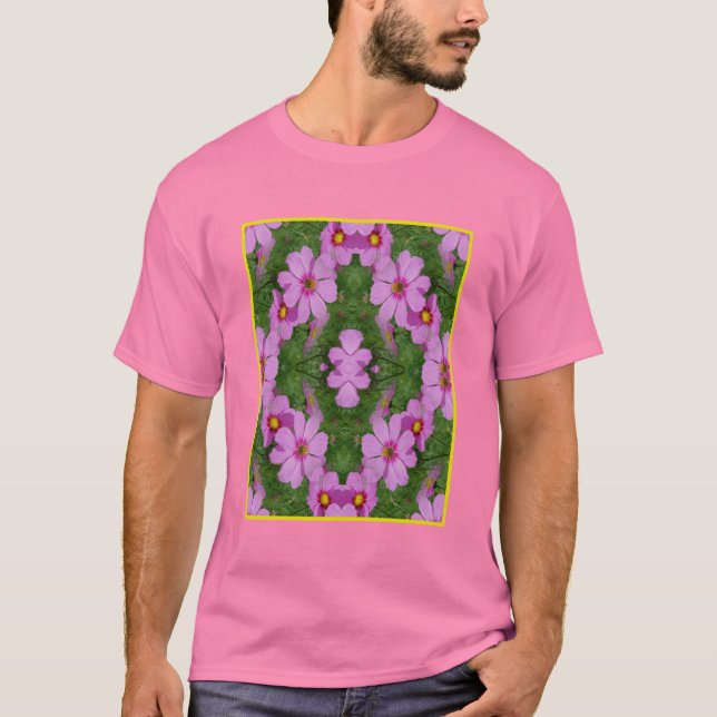 Camiseta Cosmos Rosa Flores de Margarida Abstrato (Frente)
