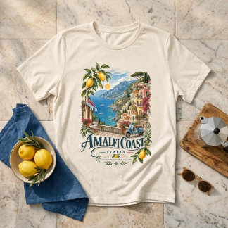 Camiseta Costa Amalfitana Itália Verão Mediterrâneo Vintage