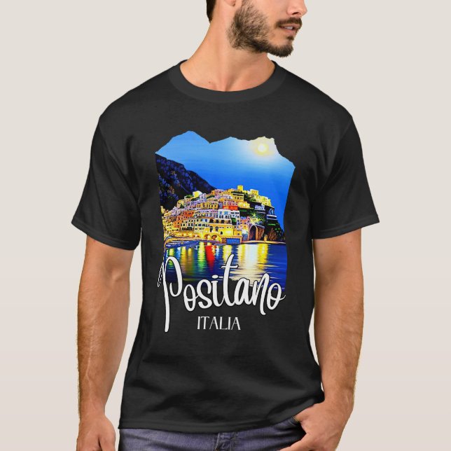 Camiseta Costa De Positano Amalfi À Noite (Frente)
