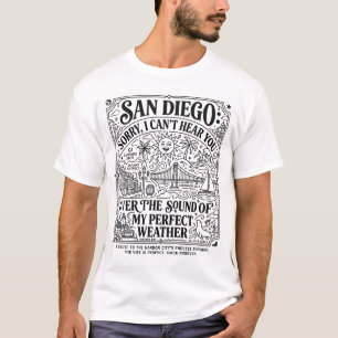 Camiseta Costa Ensolarada de San Diego Califórnia Texto de