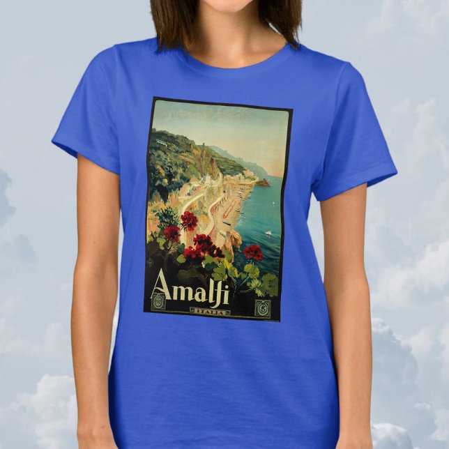 Camiseta Costa Italiana Amalfi, Viagens vintage Itália (Vintage Travel Poster, Amalfi Italian Coast Beach T-Shirt)