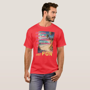 Camiseta Costa marítima, sol, ondas, palmas e um slogan