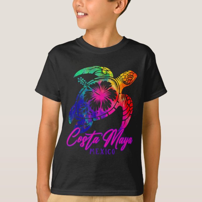 Camiseta Costa Maya Mexico Tie Dye Sea Turtle Hibiscus Beac (Frente)