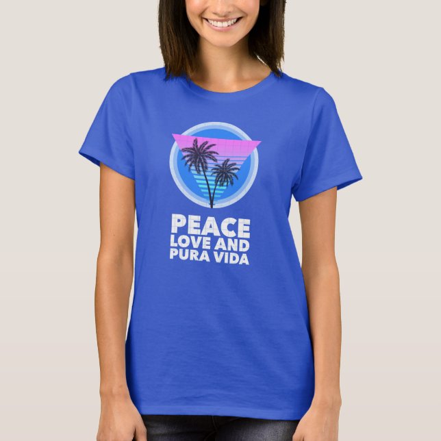 Camiseta Costa Rica anos 80 Peace Love e Pura Vida Palm Tre (Frente)
