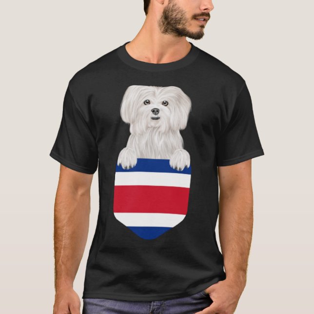 Camiseta Costa Rica Bandeira Cão Maltês No Bolso (Frente)
