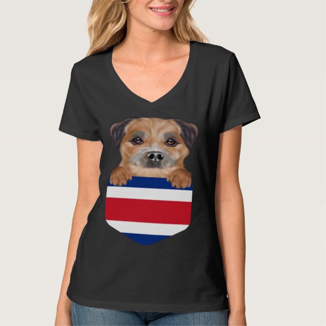 Camiseta Costa Rica Flag Border Terrier Dog In Pocket (Frente)