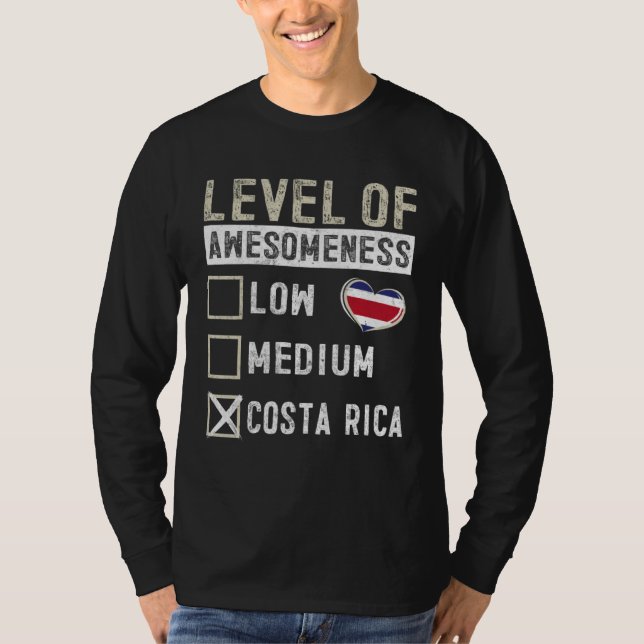 Camiseta Costa Rica Flag Costa Ricans Level Of Awesomeness (Frente)