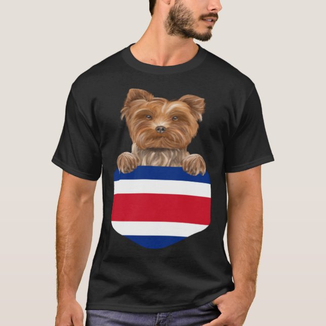 Camiseta Costa Rica Flag Yorkshire Terrier Dog In Pocket (Frente)