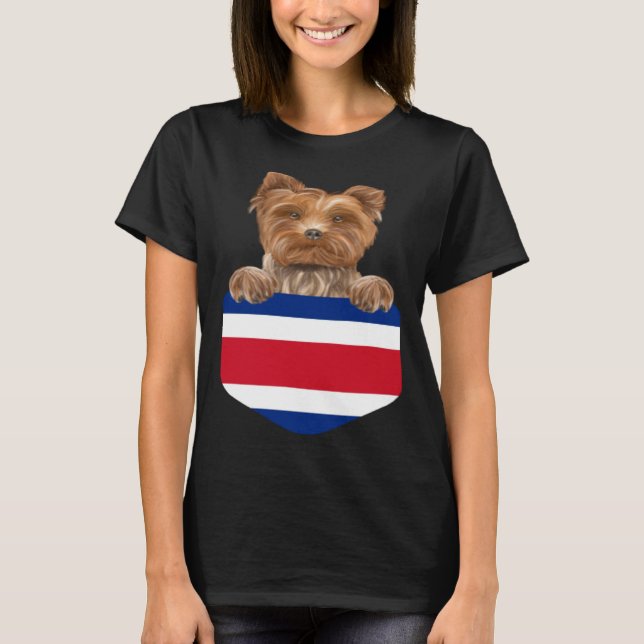Camiseta Costa Rica Flag Yorkshire Terrier Dog In Pocket (Frente)
