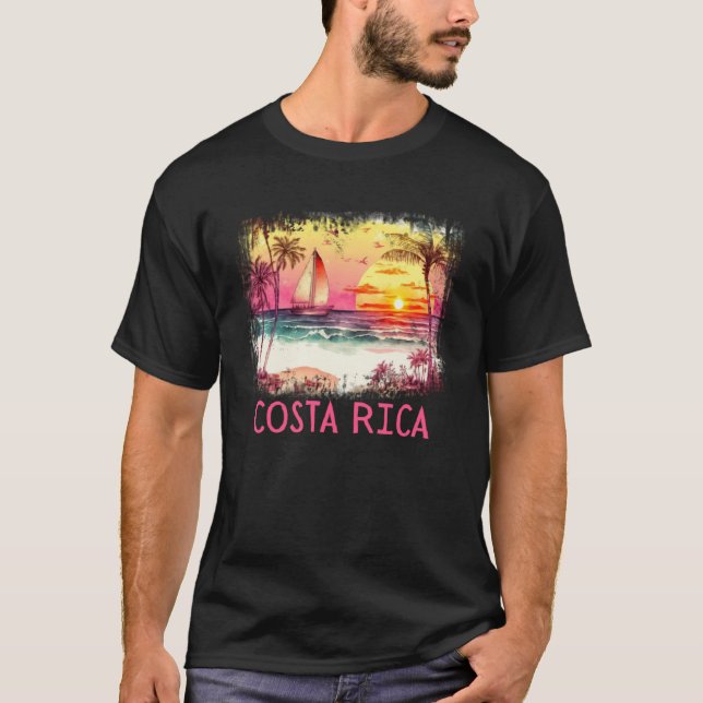 Camiseta Costa Rica Palm Tree Beach Vacation Summer and Sur (Frente)
