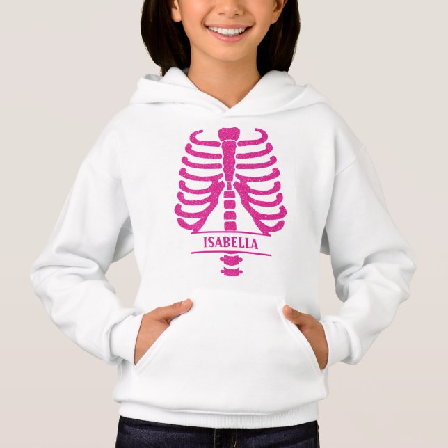 Camiseta Costelas de Esqueleto Brilho Rosa Monogramado (Frente)