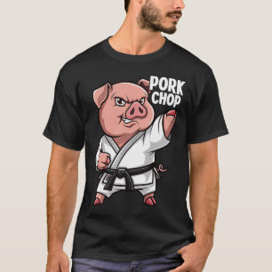 Camiseta Costeleta de Porco de Karatê de Porco Engraçado Pu
