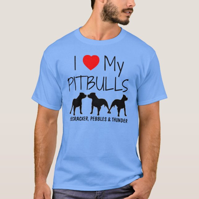 Camiseta Costume Amo Meus Três Pitbulls (Frente)