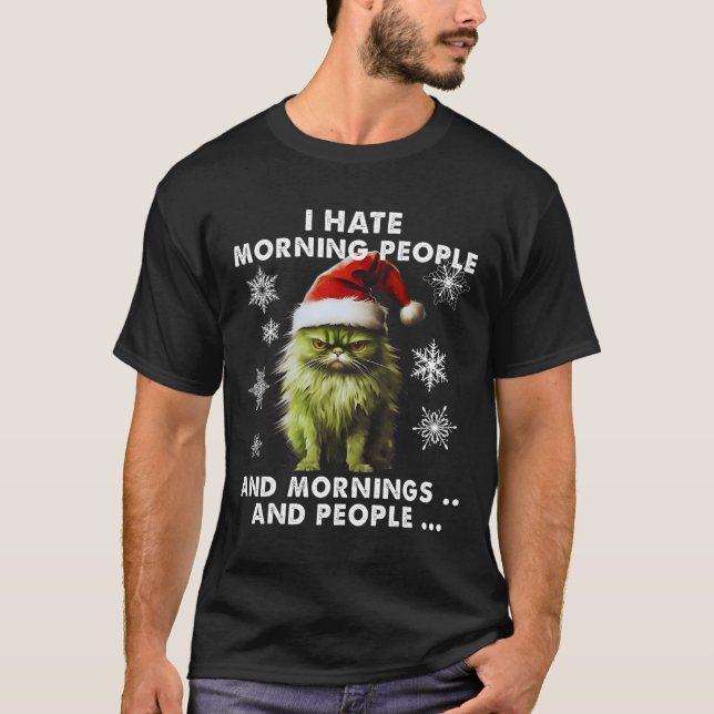 Camiseta Costume De Natal Divertido - Odeio Pessoas De Manh (Frente)