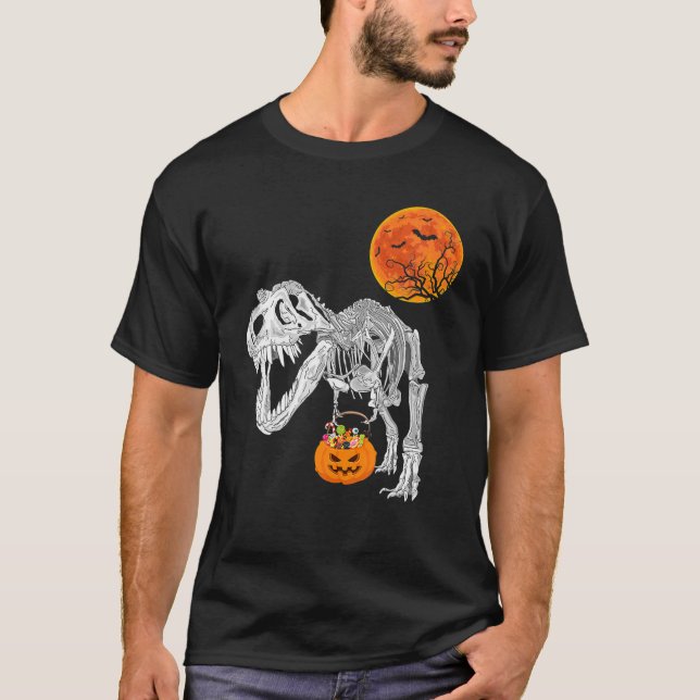Camiseta Costume Halloween Dinossaur Skeleton Pumpkin T Rex (Frente)