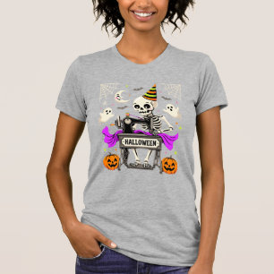 Camiseta Costura de Halloween Esqueleto Fantasma Assustador