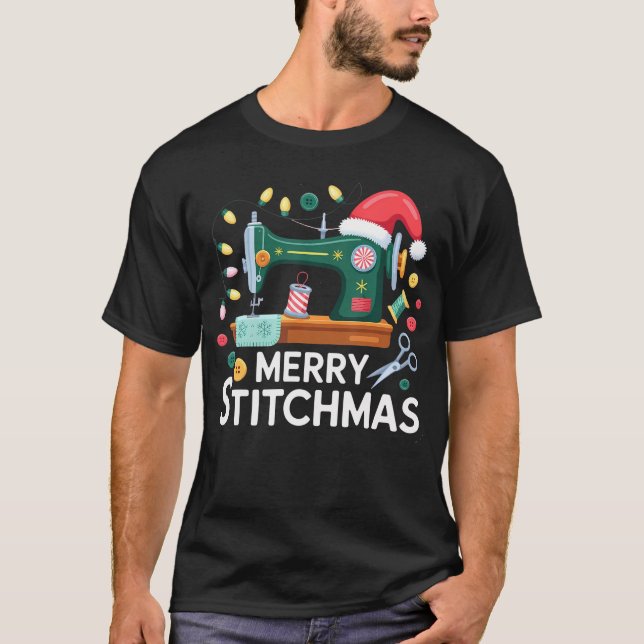 Camiseta Costura de Natal Xmas Patchwork Alegre Stitchmas (Frente)