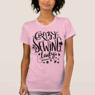 Camiseta Costura Louca Preta Rosa Costureira Hobby