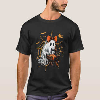Camiseta Costureira Fantasma Fofa Costurando Fantasia Assus