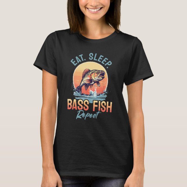Camiseta Cota de pesca Comer sono Peixe-espada Repetir (Frente)