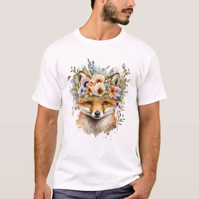 Camiseta Cota Floral de Fox de Aquarela (Frente)