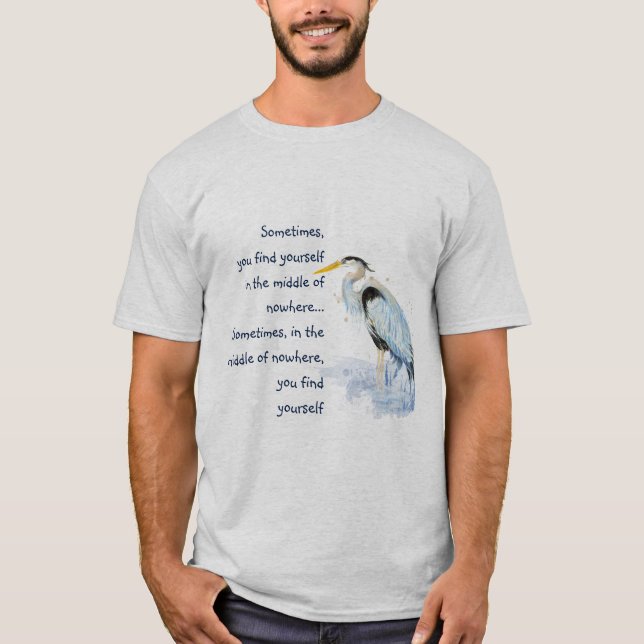 Camiseta Cota Inspiradora Azul Heron Excelente de Aquarela (Frente)