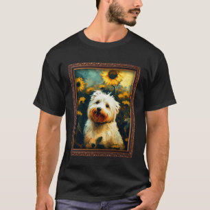 Camiseta Coton De Tulear Pintura Flor de Girassol Mãe Mulhe