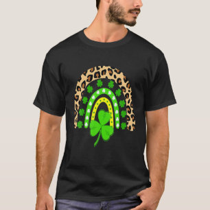 Camiseta Cotovelo-cotovelo-leopardo imprime Shamrock Lucky