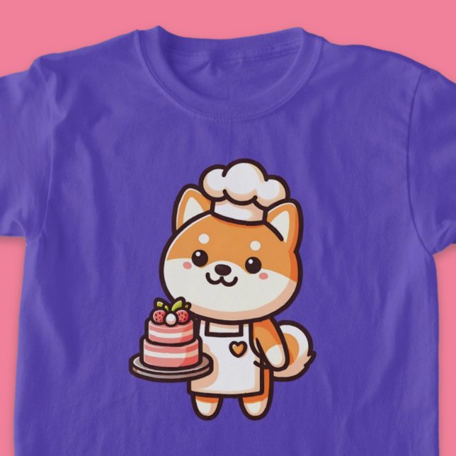 Camiseta Cotovelo Shiba Inu (Cute Shiba Inu Dog Cake Baker T-Shirt)
