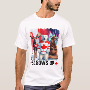 Camiseta Cotovelos Acima Bandeira Canadá Hóquei Funny Beave