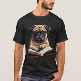 Camiseta Cottagecore Aesthetic Dog Pug Reading Book