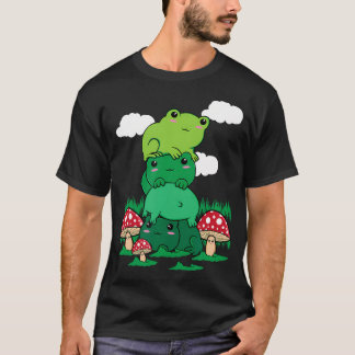 Camiseta Cottagecore Aesthetic Kawaii Frog Pile And Mushroo