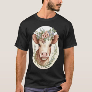 Camiseta Cottagecore Bebê Vaca Bezerro Floral Fazenda Anima