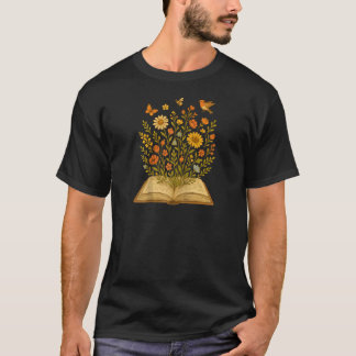 Camiseta Cottagecore Enchanting Open Vintage Book Wildflowe