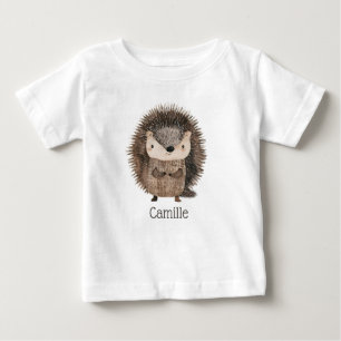 Camiseta Cótulo Aquoso Woodland Animal Hedgehog Nome Bebê