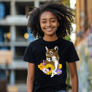 Camiseta Cougar Mountain Lion Puma Flores