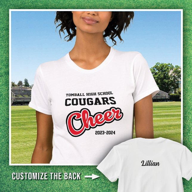 Camiseta Cougars de Segundo grau de Tomball Branco Cheer 20 (Criador carregado)