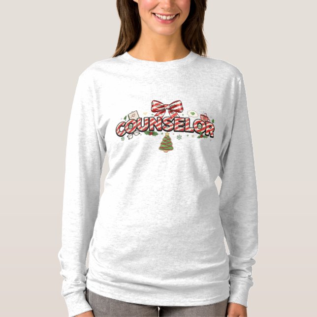 Camiseta Counselor Christmas Long Sleeve – Playful Holiday (Frente)